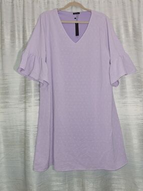 Gracyoga New With Tag Lavender V-Neck Ruffle Sleeve Swiss Dot Dress XXL
